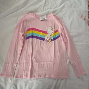 NWT: Unicorn Rainbow Glitter Pink Shell Long sleeves Graphic Girls Tee